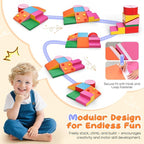 Lischwert Foam Climbing Blocks for Toddlers 1-3, 7pcs Soft Play Set with Crawling Exploration Toys, Indoor Outdoor Infant Safe Blocks for Baby Gym Toddler Playground