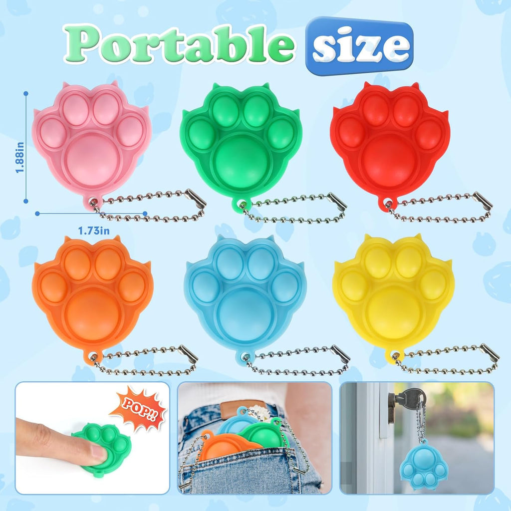 112pcs Mini Pop Fidget Toys Pack Party Favors, Silicone Cat Squeeze Pop and Pop Bracelet it Bubble Fidget Bulk Sensory Toys, Pop Keychain Bubble Toy Party Bag Fillers for Kids, Wrap Pop Toy