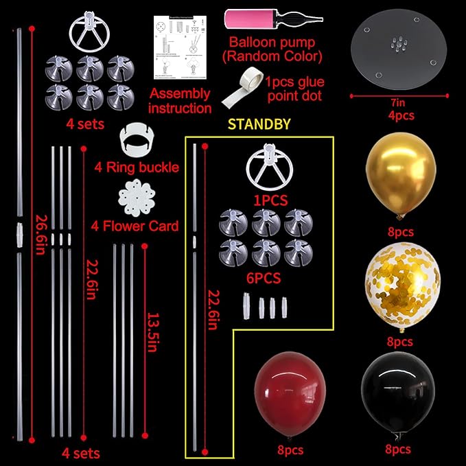 TONIFUL 4 Set Burgundy Red Black Gold Balloon Stand Centerpiece Table Decorations for Graduation Decoration 2025,Christmas Party Decoration,New Year's Eve,Anniversary,Birthday Decorations