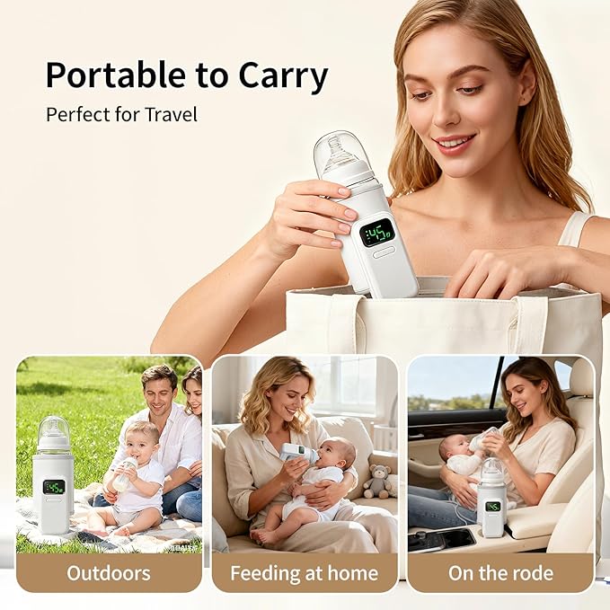 Portable Baby Milk Bottle Warmer for Travel,Breastfeeding Essentials,Baby Bottle-Feeding Bottle Warmer On The Go,Breastmilk Warmer for Baby,Rechargeable 5000 mAh Battery,Digital Display