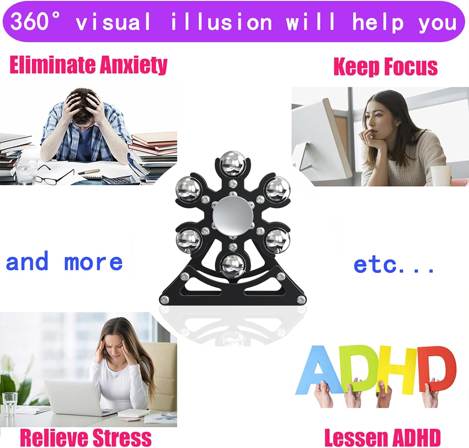 Desk-Fidget-Toys for Ferris-Wheels-Spinner: 4mins Kinetic-Metal-Spinner, Cool-Gadgets-Stuff for Kid Children Teen Adult EDC-Toy, ADHD Tools Stress Relief for Office Home School Men Woman Christmas