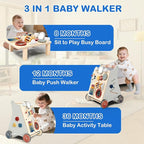 Baby Push Walker with Detachable Busy Board, Wooden Baby Walker with Adjustable Speed Wheels, Montessori Push Walker for Babies, Push Walking Toys for Boys & Girls 1 Year Old, Gifts for Toddler