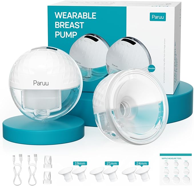 Paruu P10 Hands Free Breast Pump Wearable, 338mmHg Strong Suction, Low Noise, 4 Modes & 9 Levels, Electric Breast Pump Portable, Smart Display, 19/21/24/28mm Insert/Flange, 2 Pack (White)