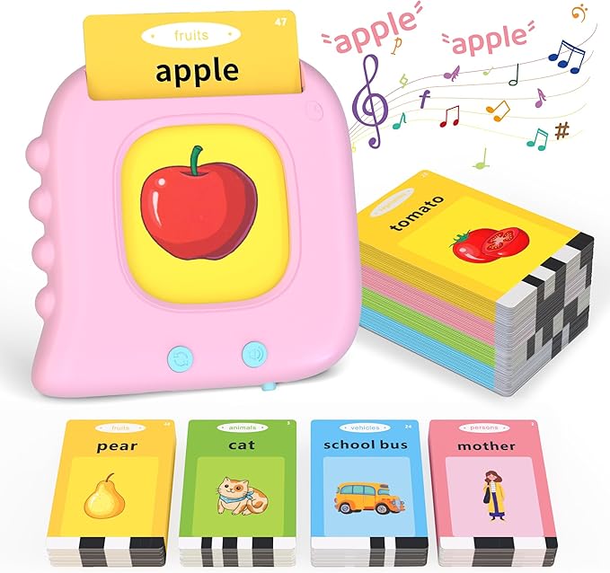 Talking Flash Cards for Toddlers 1-3, Educational Toddler Toys for 1 2 3 4 5 Years Old Girls Birthday Gift Idea, Montessori Learning Toy for Toddlers, Autism Sensory Toys, Pocket Speech Therapy Toy