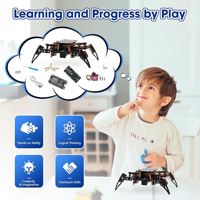 STEM Toys Programmable Bionic Spider Robot Kit, Science Kit for Kids Age 8-12, Teens DIY Robotics Building Toy, Walking Crawling, App Remote Control, Boys Gift Girls Adults Birthday