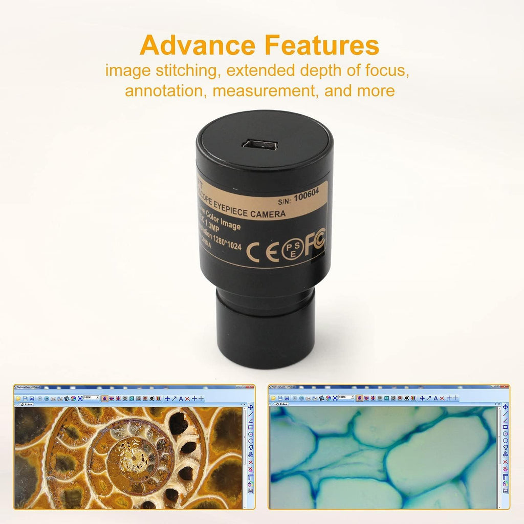 Swift SW380B Binocular Compound Microscope with 1.3MP Camera and 5 Prepared Slides+5 Blank Slides, 40X-2500X,Mechanical Stage