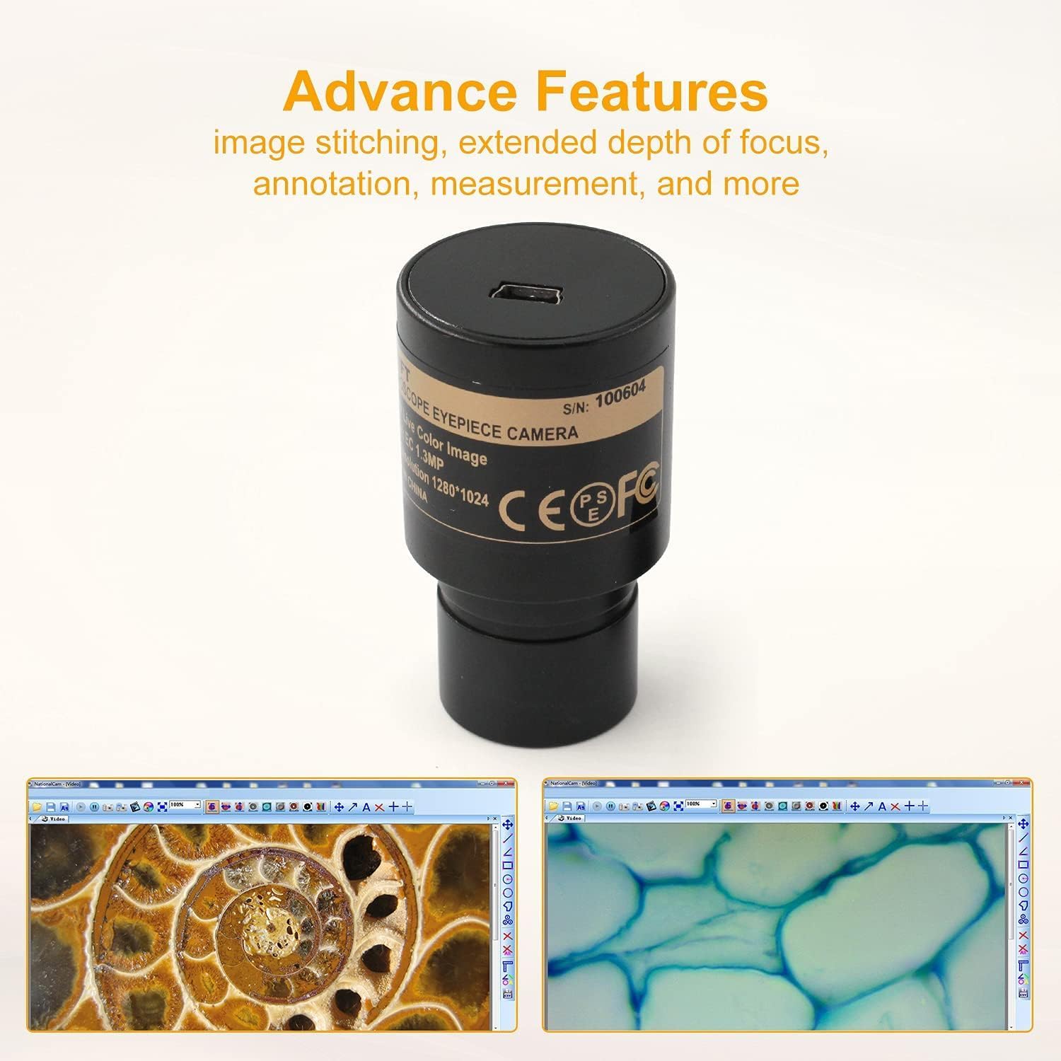 Swift SW380B Binocular Compound Microscope with 1.3MP Camera and 5 Prepared Slides+5 Blank Slides, 40X-2500X,Mechanical Stage