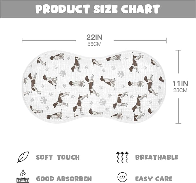 2 Pack Muslin Burp Cloths German Dogs White Cotton Baby Burp Cloths Ultra Absorbent Soft Burping Cloth Washcloths for Baby Boys Girls 22x11 Inch