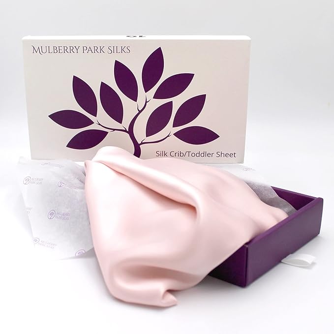 Mulberry Park Fitted Silk Crib Sheet - Grade 6A Pure 19 Momme Toddler Bedding - Gentle on Baby's Delicate Skin, Helps with Bald Spot, Eczema, Dry Skin & Cradle Cap - 28" x 52" / Lullaby Pink