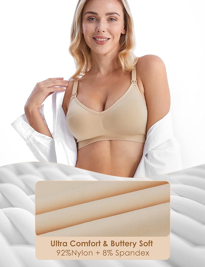 HOFISH Maternity Nursing Bras for Breastfeeding, 3 Pack Pregnancy Deep V Neck Wireless Bra with Extenders & Clips