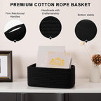 4 Pack Small Storage Shelf Baskets for Organizing, Mini Woven Rope Storage Bins for Towels, Cute Decorative Closet Organizer，Baby Nursery, Gift Empty Baskets -13''Lx8.66''Wx5.11''H-Black