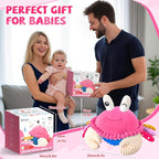 Pink Crawling Crab Baby Toy - Rechargeable Musical Plush Toys with 40 Songs & Voice Recorder, Sensory Toy for Infant Tummy Time, Soft Toy for 12-18 Months Girl, Gift for Toddlers 1-3