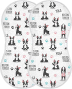 2 Pack Muslin Burp Cloths Dogs Yoga White Cotton Baby Burp Cloths Absorbent Burping Cloth Soft Spit Up Rags for Newborn Baby Boys Girls 22x11 Inch