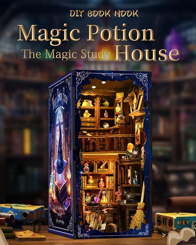 Book Nook Kit - DIY Miniature House Dollhouse 3D Puzzles for Adults and Teens - Gifts for Family and Friends Bookshelf Decor Tiny House Model Build with LED Light (BV02-011)