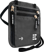 Neck Wallet for Travel & Passport Holder with RFID Blocking - Slim & Easy to Conceal Nylon Travel Pouch for men & women - Holds Phone, Cash, Cards, Keys - Sweat & Water Resistant - Large - Dark Grey