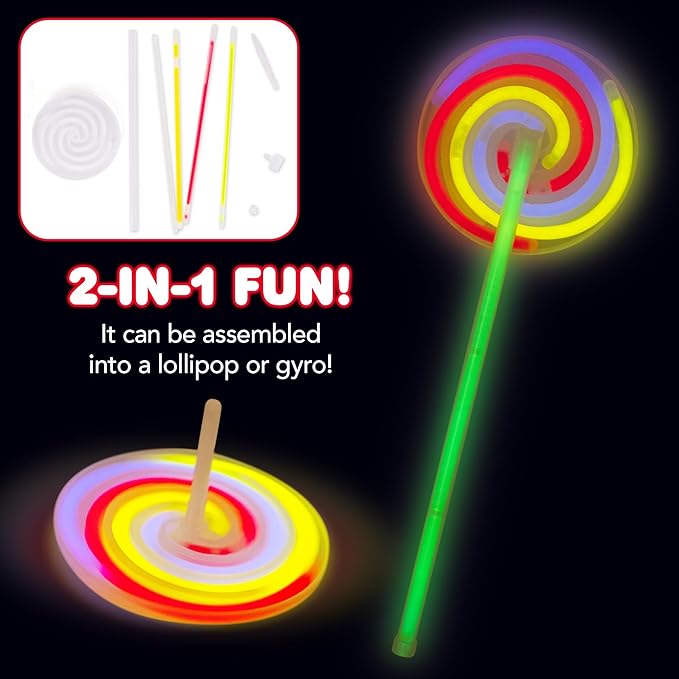 ArtCreativity Lollipop Glow Sticks for Kids - Set of 12 Spinner Light Up Sticks - Halloween Glow Stick Light Up Party Favors - Glow in The Dark Accessories