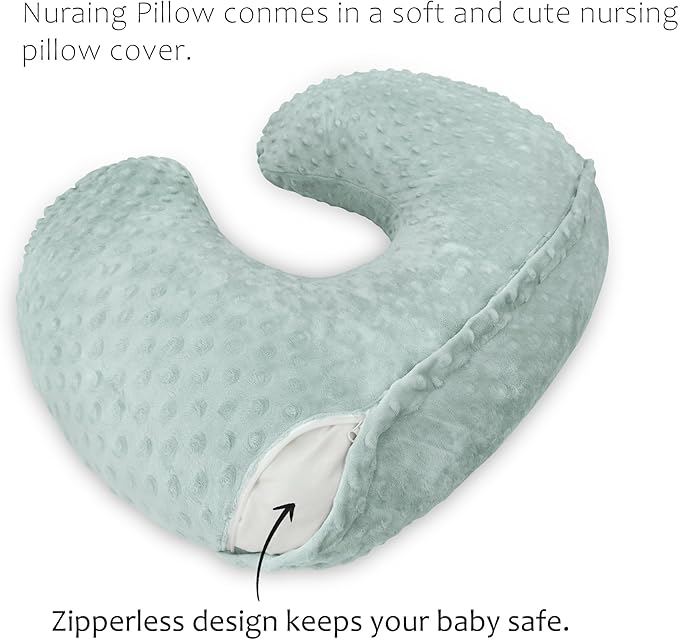 LAT Nursing Pillow for Breastfeeding with Removable Minky Cover,Ergonomic Breast Feeding Pillows for Mom and Baby,Machine Washable(Green)