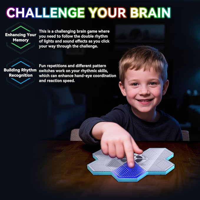 Light Up Memory Game Handheld Electronic Toys with Lights and Sound Effects, Smart Multi-Function Desktop Metronome, Puzzle Memory Rhythm Training Board Challenge for Kids Ages 3 4 5 6 and Up