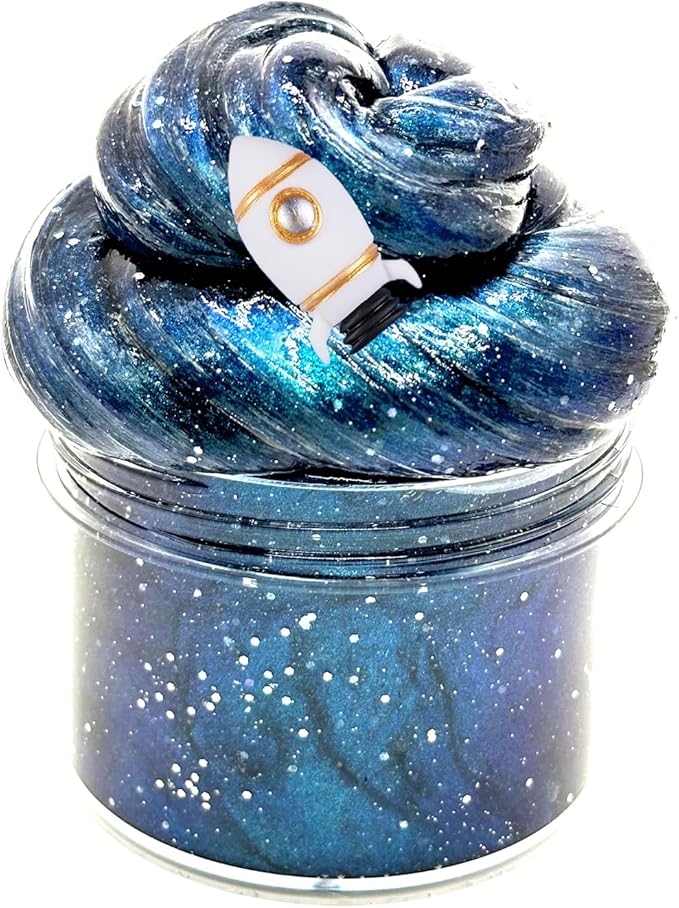 Galaxy Glitter Galaxy Slime Kit, Dark Blue Galaxy Slime of All Shapes and Textures, Spacecraft Charm Includes Slime Kit Party Gifts.