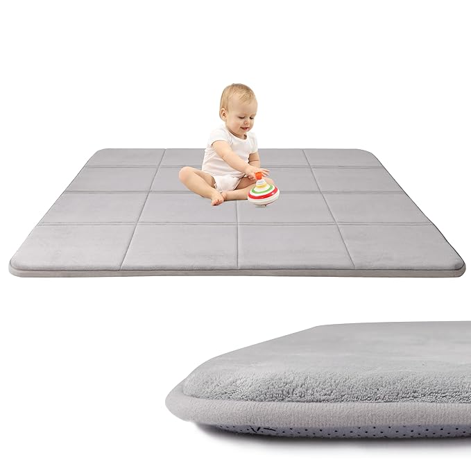 MAXYOYO 1.2" Thick Baby Play Mat for Floor, 59"x 78" Foldable Playpen Mat, Tummy Time Foam Mats Ultra Soft Support, Padded Carpet with Non-Slip Backing for Infant,Kids and Toddler Crawling, Grey