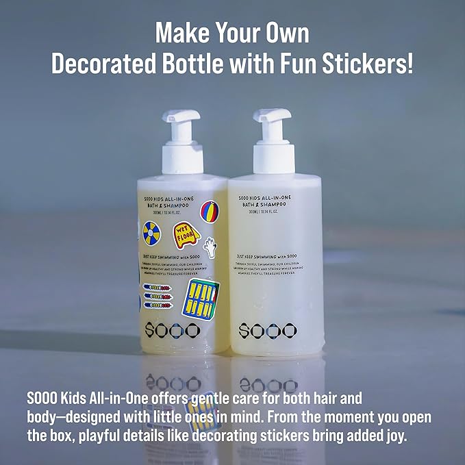 SOOO Kids Swimming Shampoo & Body Wash 2-in-1 Tear-Free Gentle Pool Care for Baby & Kids, Removes Chlorine & Salt After Swimming, Hydrating & Moisturizing Formula, Sulfate-Free, Paraben-Free 10.1oz