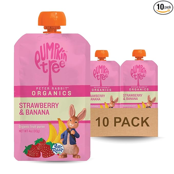 Pumpkin Tree Peter Rabbit Organics Strawberry and Banana Pure Fruit Snack, 4 Ounce (Pack of 10)