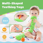 Baby Toys 6-12 Months Music Caterpillar Infant Toys Stuffed Animals 0-3-6 Months Tummy Time Teething Sensory Toys with Mirror Rattle&Pull String for Boys Girls Birthday Gifts|Green,Knot Limb