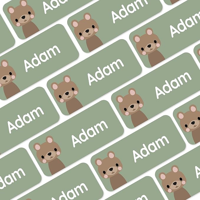 Personalized Name Labels for Kids (120) – Custom Waterproof & Durable Stickers for Clothing, Daycare, Office & School Supplies - Forest Animals