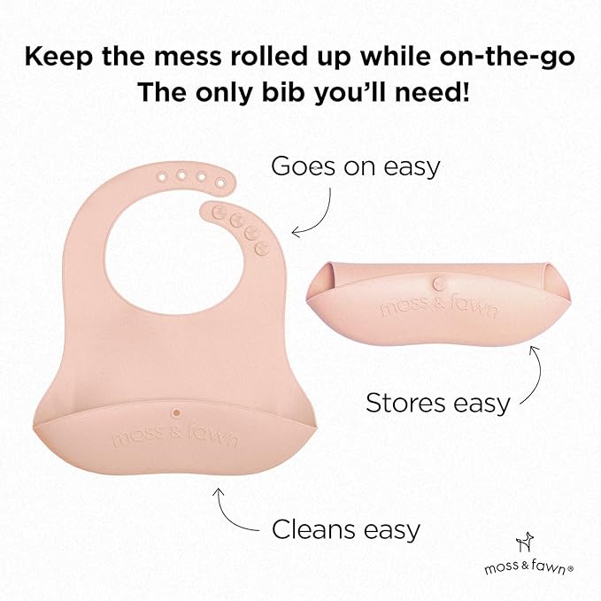 Moss and Fawn Little Explorer Kit - Silicone Frozen Breast Milk Popsicle Kit with Forage Feeder, Teething Popsicle Ice Cube Tray, & Gather & Roll Baby Feeding Bib - BPA, PVC, & Lead-Free - Bloom