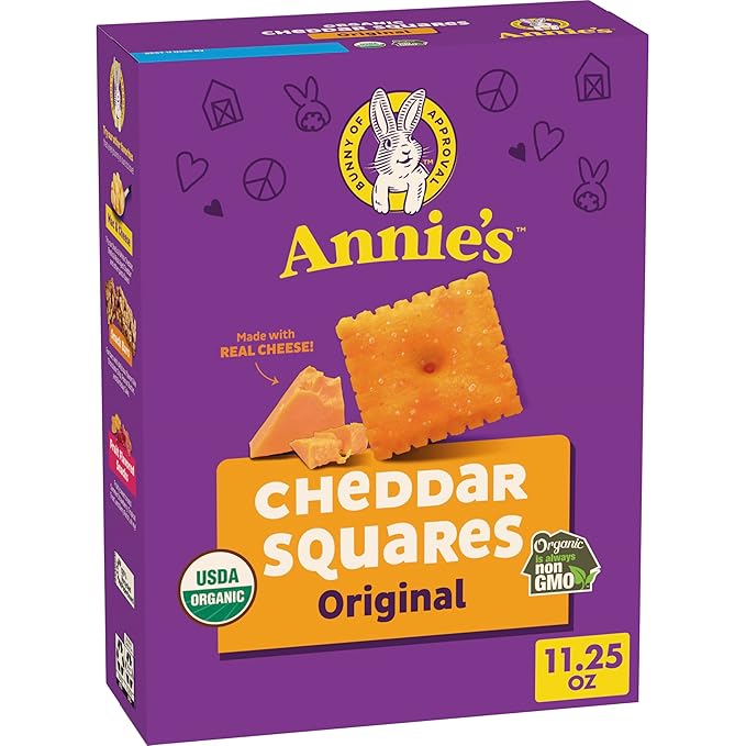 Annie's Organic Original Cheddar Squares Baked Snack Crackers, Made with Real Cheese, 11.25 oz