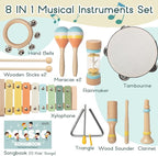 Baby Musical Instruments - Wooden Montessori Toys for Toddlers 1-3,Modern Boho Xylophone Includes Songbook with 13 Kids' Songs,Neutral Colors Wooden Percussion Instruments Set