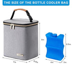 Breast Milk Cooler Bag with Ice Pack Fits 4 Baby Bottles Up to 9 Ounce, Baby Bottle Bag for Nursing Mom Daycare, Grey