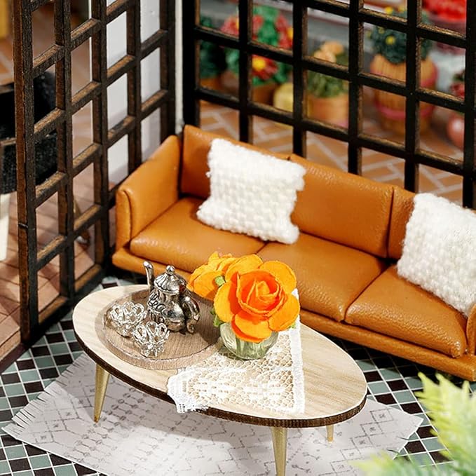 CUTEBEE Dollhouse Miniature with Furniture, DIY Wooden Dollhouse Kit Plus Dust Proof, Creative Room Idea(Forest Tea Shop)