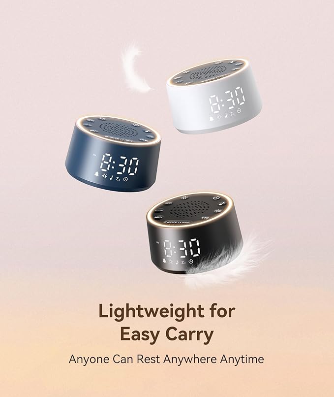 Dreamegg Sound Machine for Sleep - D1 Nova White Noise Sound Machine for Baby Adult with Alarm Clock, Soothing Sounds, Dimmable, White Noise Alarm Clocks for Bedrooms Heavy Sleepers Travel, Black