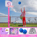 Meland Toddler Basketball Hoop, Pink 4-in-1 Kids Basketball Hoop for Indoor Outdoor Play, Tball Set with Baseball Pop Up Machine, Girls Toys Birthday Gift