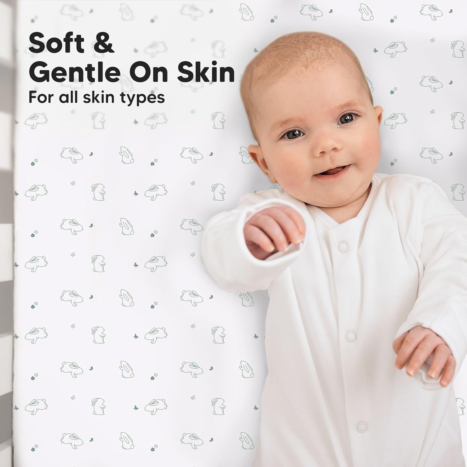 KeaBabies 2-Pack Baby Crib Sheets for Boys, Girls - 52x28 Viscose Derived from Bamboo Toddler Bed Sheets Neutral, Fitted Crib Mattress Cover for Standard Baby Bedding, Soft & Cozy (Bunnies)