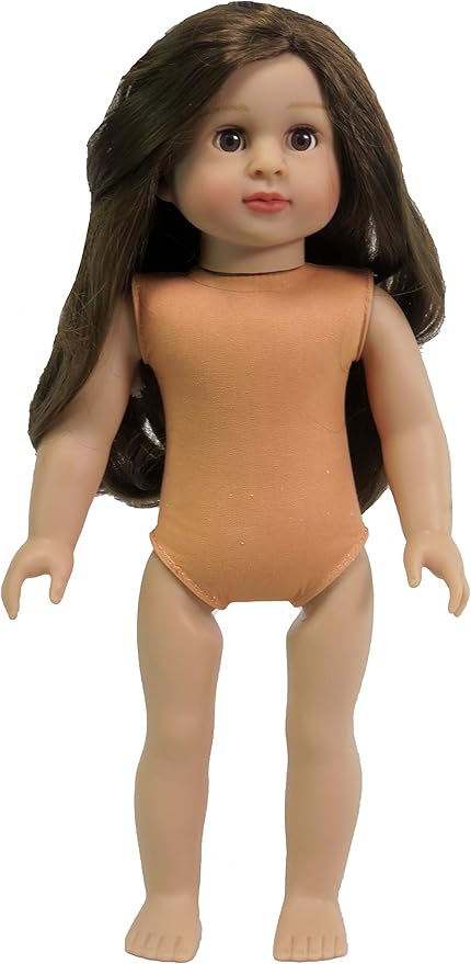American Fashion World 18-Inch 'Isabella' Vinyl Posable Girl Doll with Long Brunette Hair | Undressed Doll | Premium Quality & Design