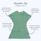 SleepingBaby Zipadee-Zip Transition Swaddle - Cozy Baby Swaddle Blanket with Zipper Convenience - Roomy Wearable Blanket for Easy Diaper Changes - Basil, Medium (6-12 Month)