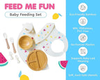 Bamboo Baby Feeding Set for Infants & Toddlers - Baby Essentials, Non-Toxic, Sustainable, Bamboo Suction Plate & Bowl, Bib, Sippy Cup w/Lid & Straw, Daily Use, Travel, Baby Shower Gifts (Vanilla)