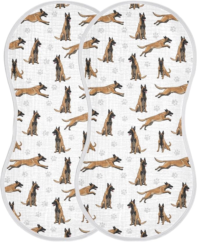 2 Pack Muslin Burp Cloths German Dogs Paw Prints White Cotton Baby Burp Cloths Extra Absorbent and Soft Thick Burping Cloth for Newborn Must Haves 22x11 Inch