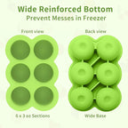 6x3oz Baby Food Freezer Tray with Clip on Lid Bright Green | Leakproof Freezer Molds Silicone Storage Container for Purees Fruits Vegetables