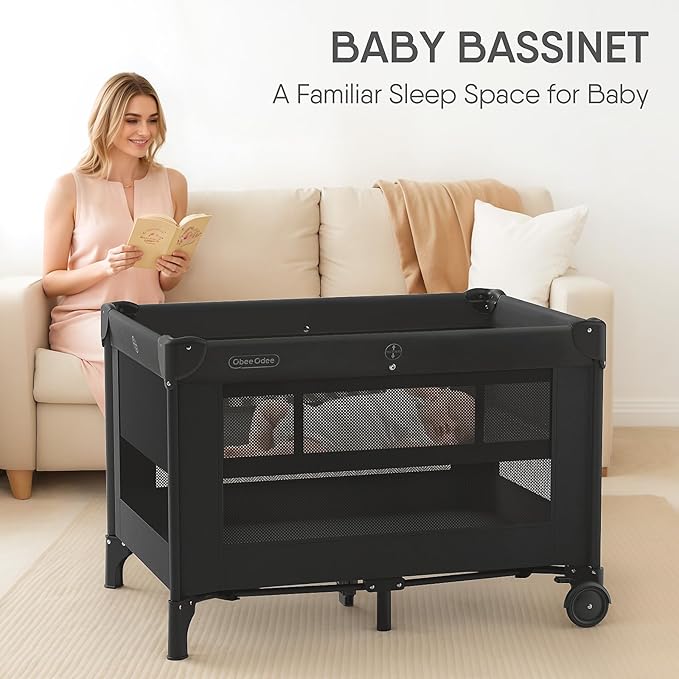 4-in-1 Baby Bassinet with Playard, Sleeper Nest, Changing Table, Mosquito Net & Canopy, Storage and Toys for Newborn to Toddler