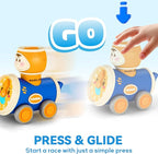 iPlay, iLearn Press to Go Car Toys Set for Toddlers 1-3, Baby Push Go Friction Racing Cars, Infant Play Vehicle Set, 1st Birthday Gifts for 6-9-12-18 Months, 1 2 3 One Years Old Boys Girls Child Kids
