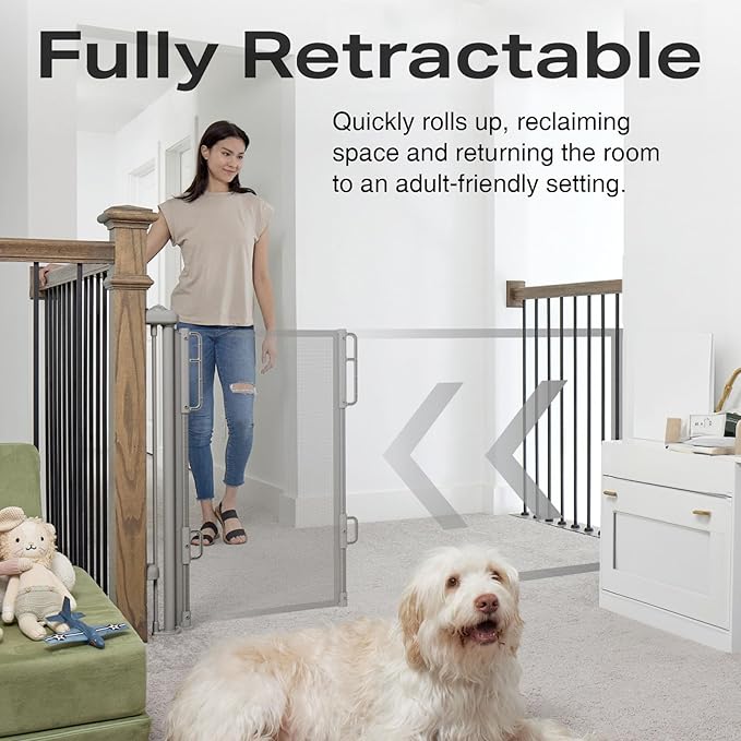 Cumbor 76" Wide Long Retractable Safety Gates for Stairs, Mesh Dog Gate for The House, 34" Tall Extra Wide Pet Gate for Dogs, Long Gates for Doorways, Hallways, Indoor/Outdoor(Gray)
