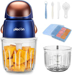 Baby Food Maker Mini Cute and Small Food Processor Puree Blender Grinder Chopper with 2 Glass Bowls(0.6L+0.3L) 8 Blades Electric (Without Battery) -2 Bowls
