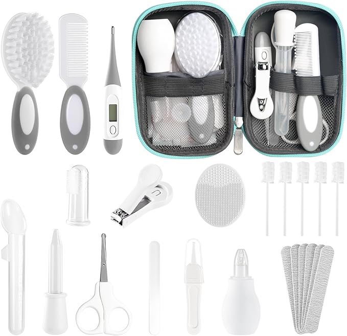 Baby Healthcare and Grooming Kit for Newborn Kids, 24PCS Upgraded Safety Baby Care Kit, Newborn Nursery Health Care Set, Baby Care Product (Grey White)
