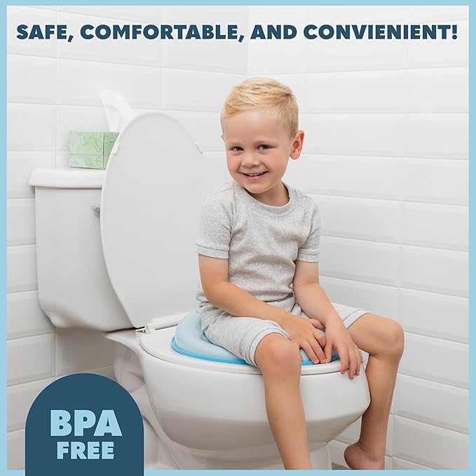 Toddler Potty Training Seat - Toddler Toilet Seat Attachment for Boys & Girls w/Splash Guard, Non-Slip Grip for Secure Fit, Fits Standard Round & Oval Toilets, Storage Hook Included, Blue