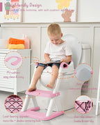 Forbena Girls Potty Training Seat with Step Stool Ladder, Pink Toilet Potty Seat for Baby Girl Toddlers, Kids Chair Stairs with Handles and Soft Cushion (White and Pink)