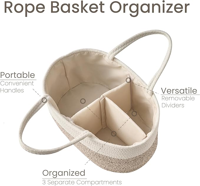 Diaper Caddy Organizer, Empty Gift Basket for Newborn Essentials, Baby Storage Basket, Stylish Gift Bag for Baby Shower, Boys and Girls – Large, White and Beige Brown