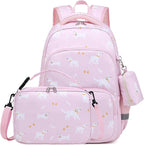 mygreen 3PCS Kids Backpack Set - Waterproof Bookbag with Lunch Box for Girls Ages 3-12, Adorable Cartoon Prints for School & Outdoor Use Pink Dogs